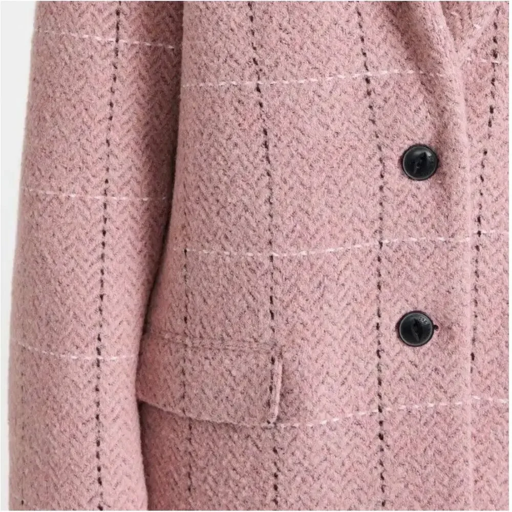 Rag & Bone Estelle Pink Cocoon Checked Wool Coat Medium